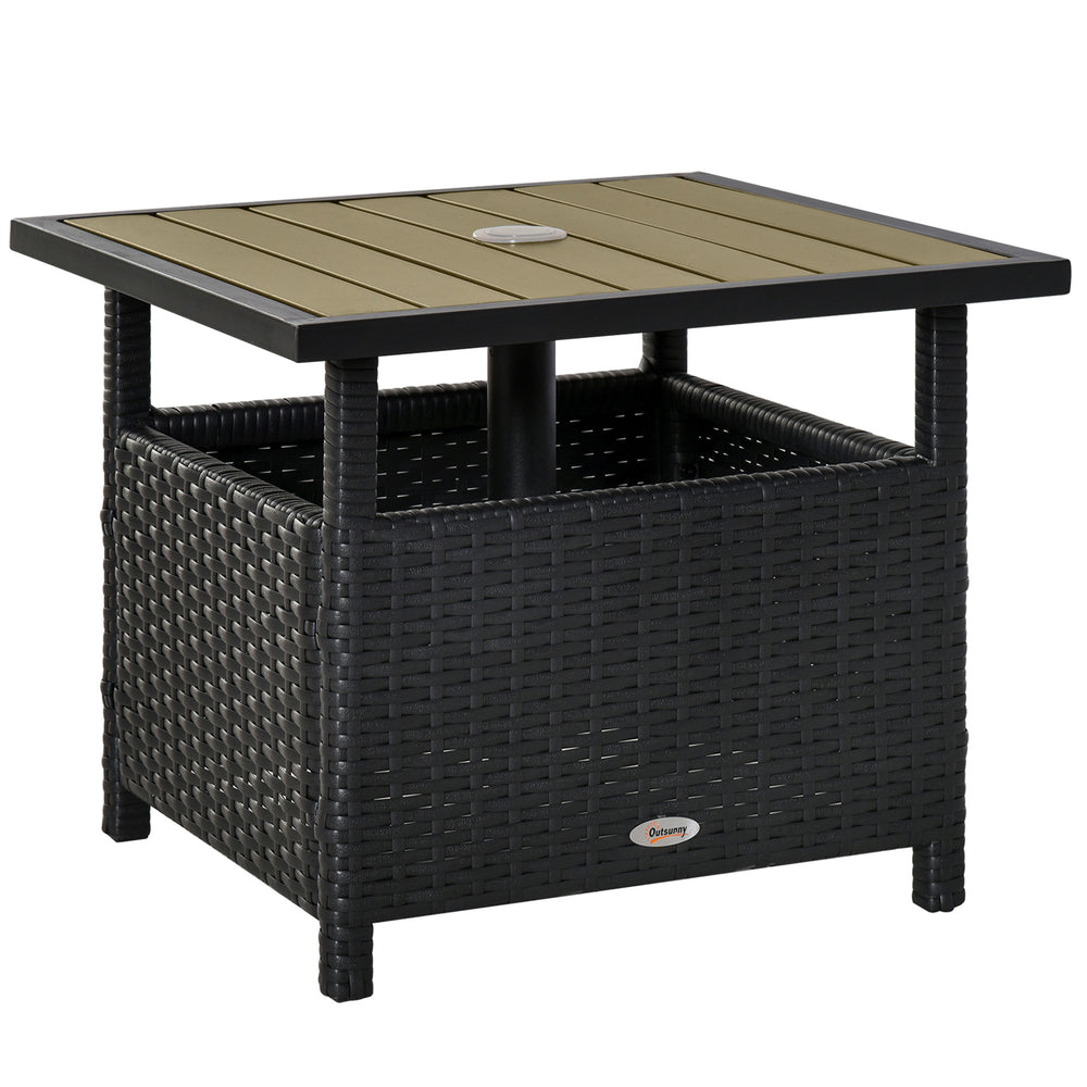 Table carrée en rotin synthétique avec trou pour parasol, utilisable comme porte-parapluie, noire