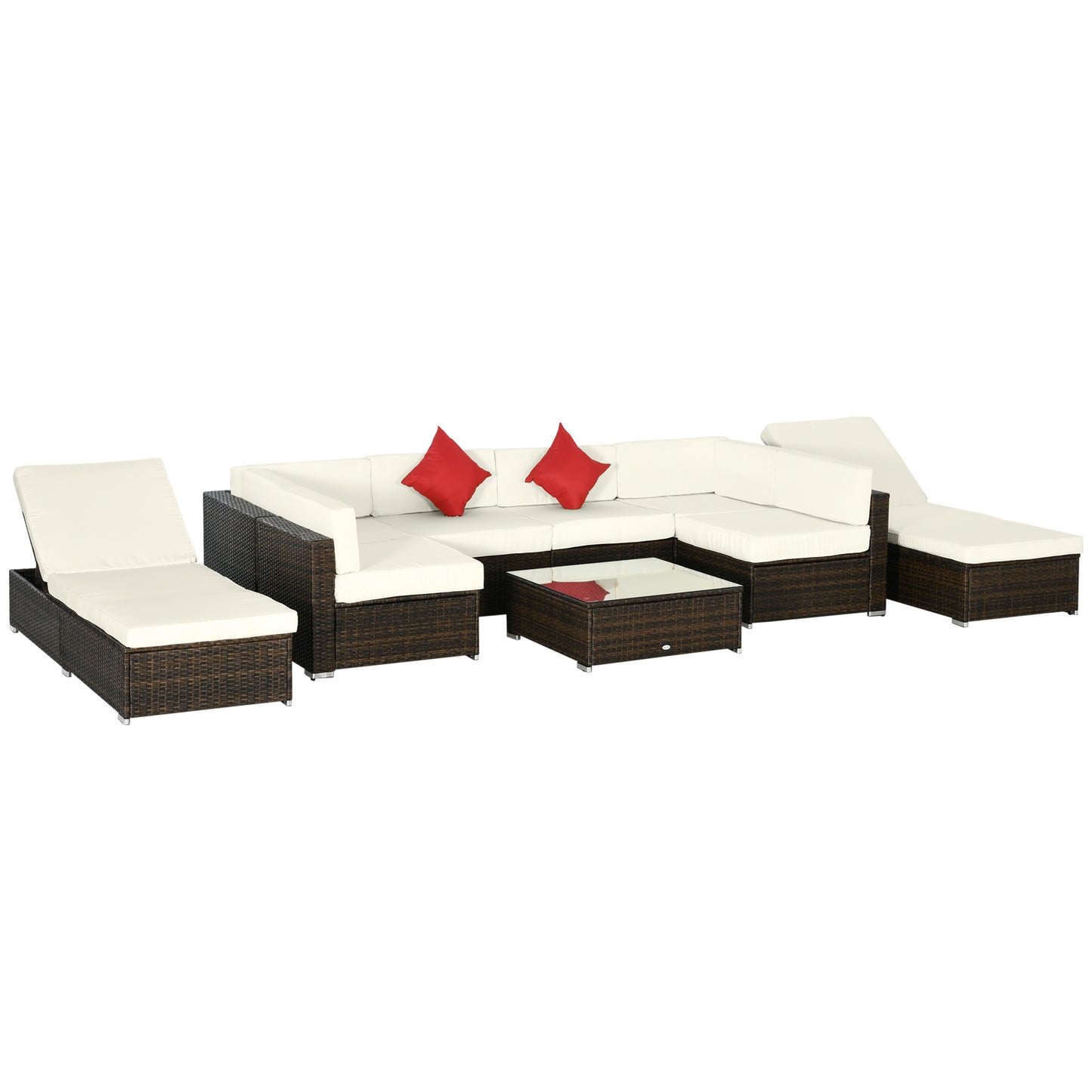 Ensemble de meubles de jardin 9 pièces en osier avec coussin, blanc crème