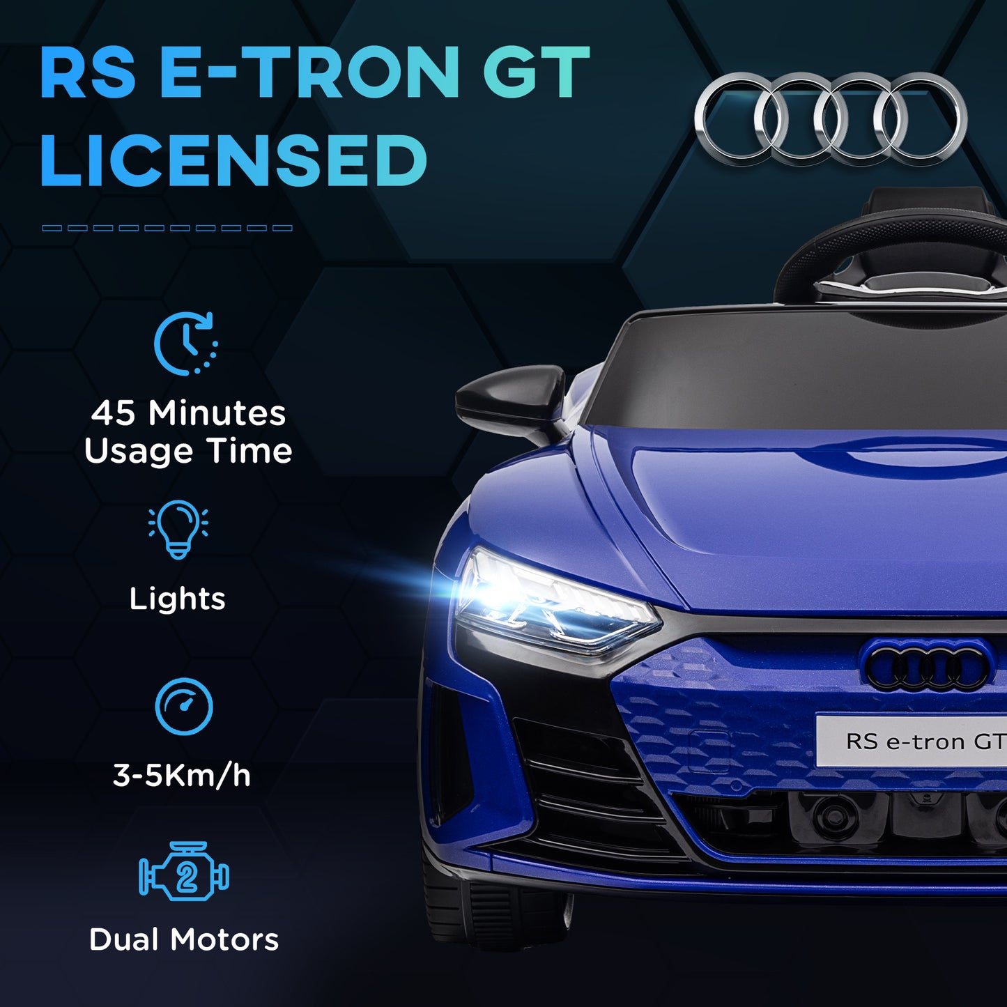 Voiture électrique pour enfants Aosom 12 V Audi RS e-tron GT, sous licence, avec télécommande, bleu marine