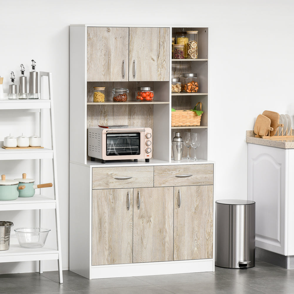 Kitchen sideboard with multiple storage, white and beige
