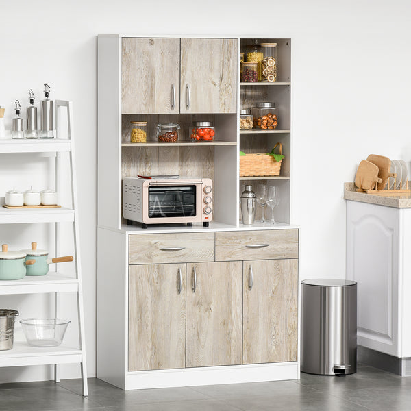 Buffet de cuisine avec rangement multiple, blanc et beige