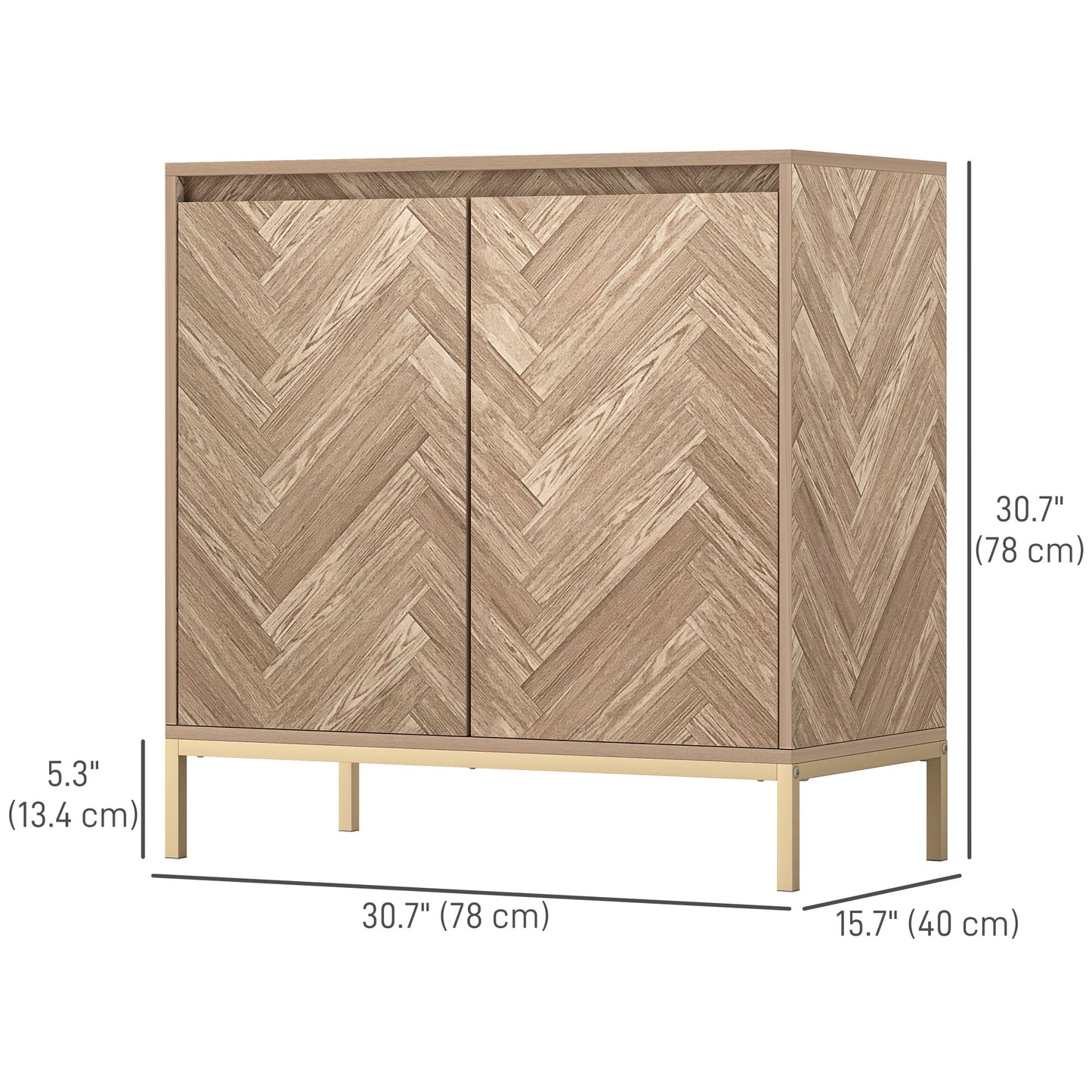 Sideboard with doors, adjustable shelf and steel legs, living room sideboard, oak