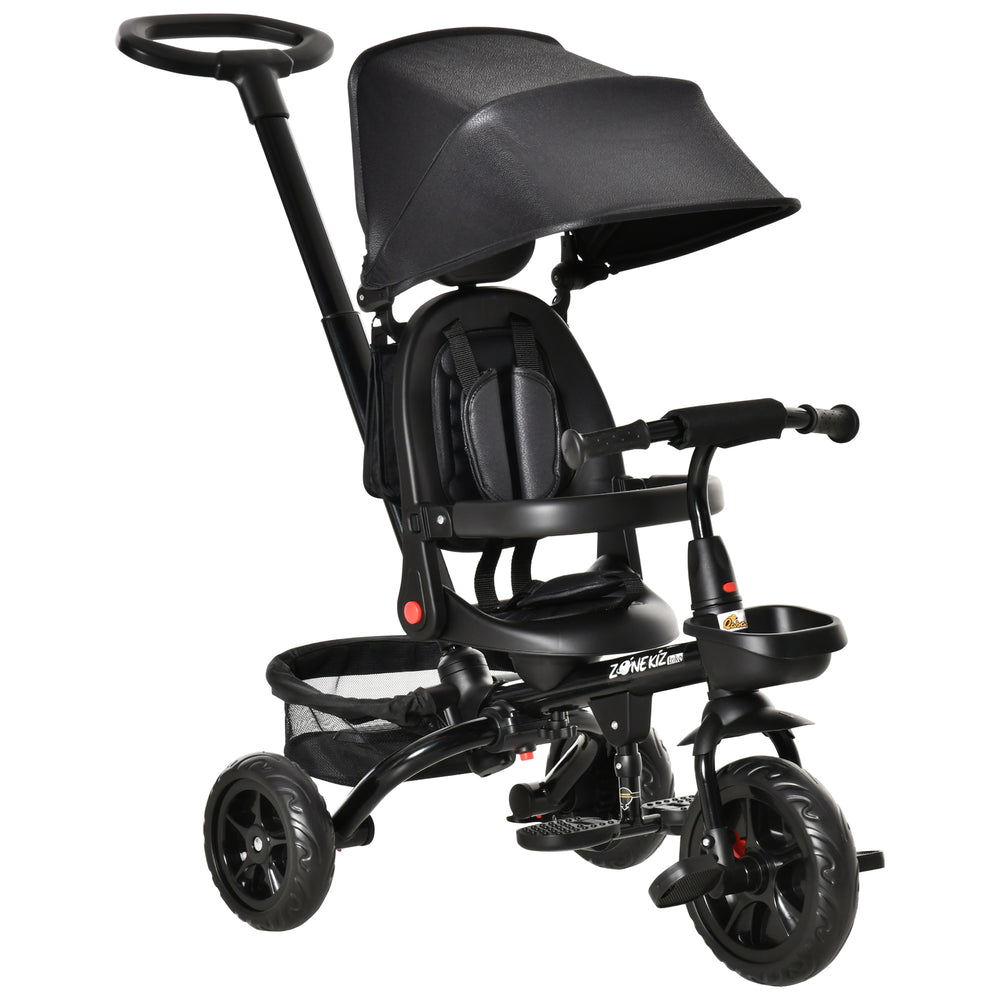 Tricycle 4 en 1 avec siège réglable réversible, poignée amovible et ceinture, noir