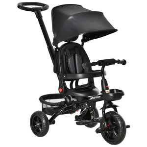 Tricycle 4 en 1 avec siège réglable réversible, poignée amovible et ceinture, noir