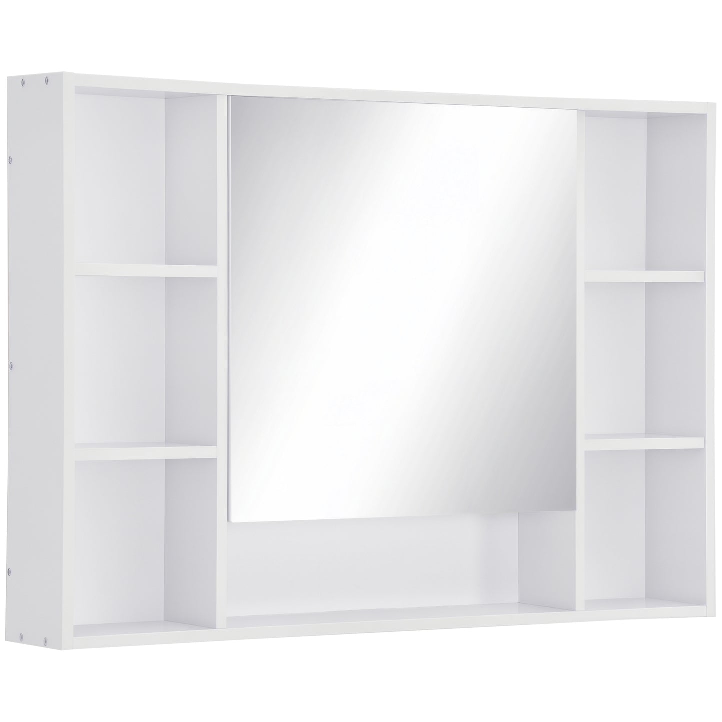 Armoire à pharmacie murale avec porte miroir simple, étagères et placard de rangement, blanche