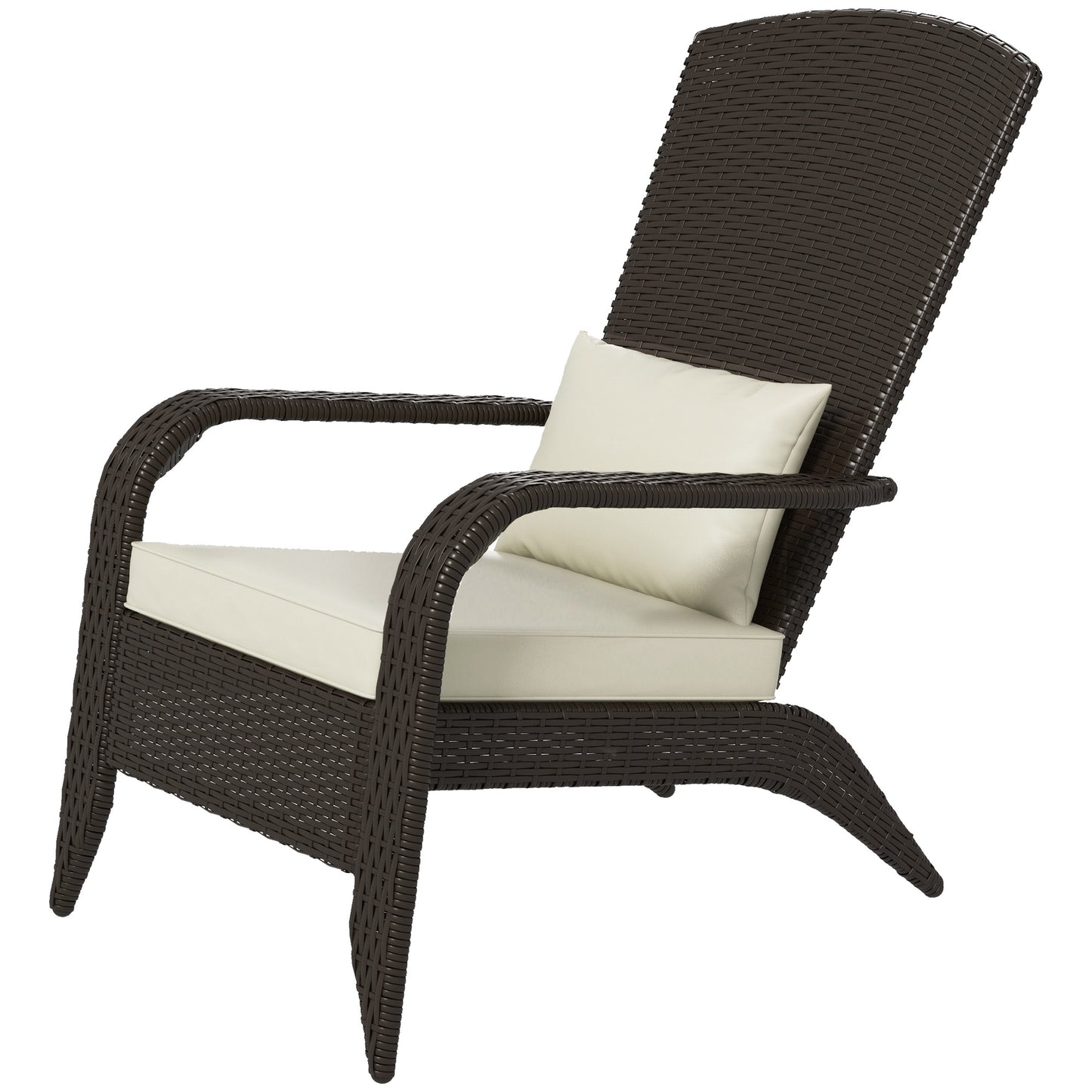 Chaise Adirondack en rotin avec coussins pour patio, kaki
