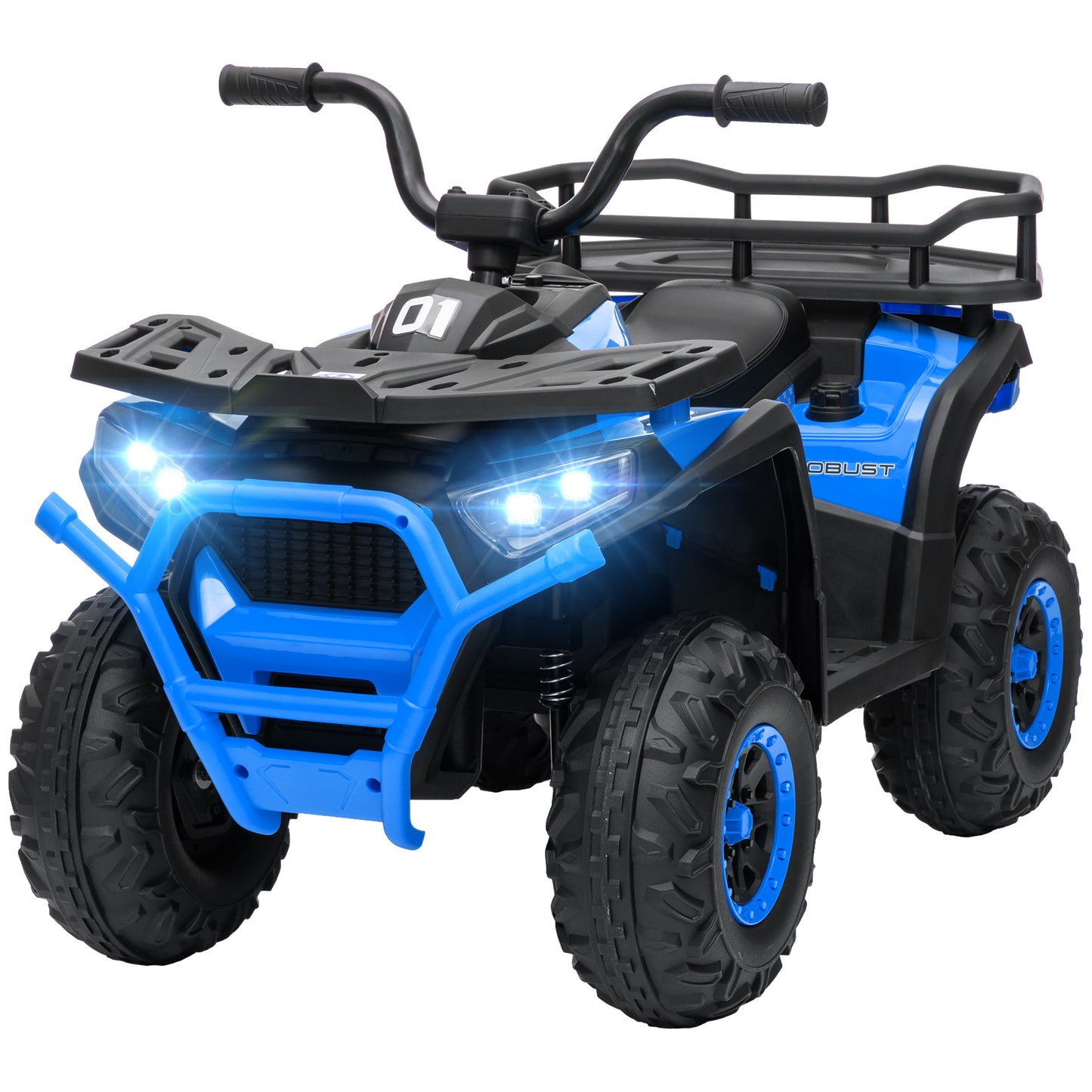 VTT pour enfants, jouet électrique à batterie 12 V avec suspension à ressort, panier de rangement, vitesse élevée et faible, bleu