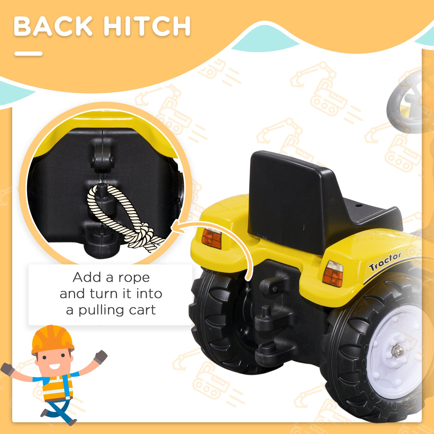 Pedal Tractor for 3 Year Old Kids, Pedal Construction Vehicle with Front Loader, Yellow