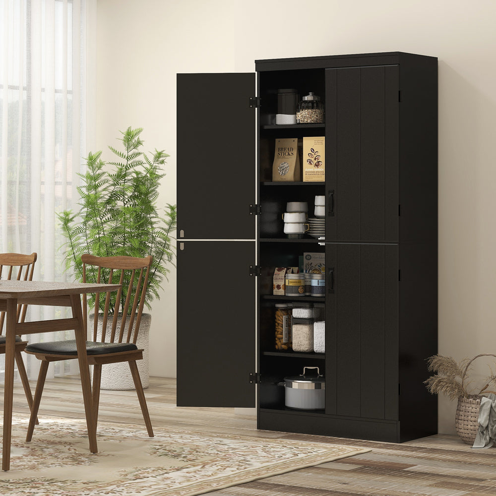 Meuble de rangement 4 portes avec étagères réglables, noir