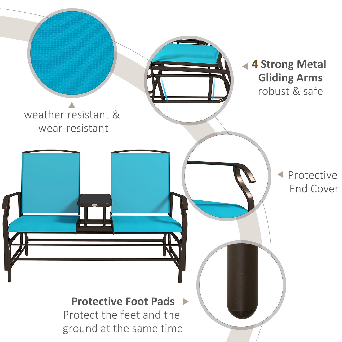 Fauteuil à bascule pour 2 personnes, banc de jardin, bleu