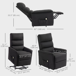 Fauteuil releveur et inclinable électrique avec télécommande, poches latérales, noir