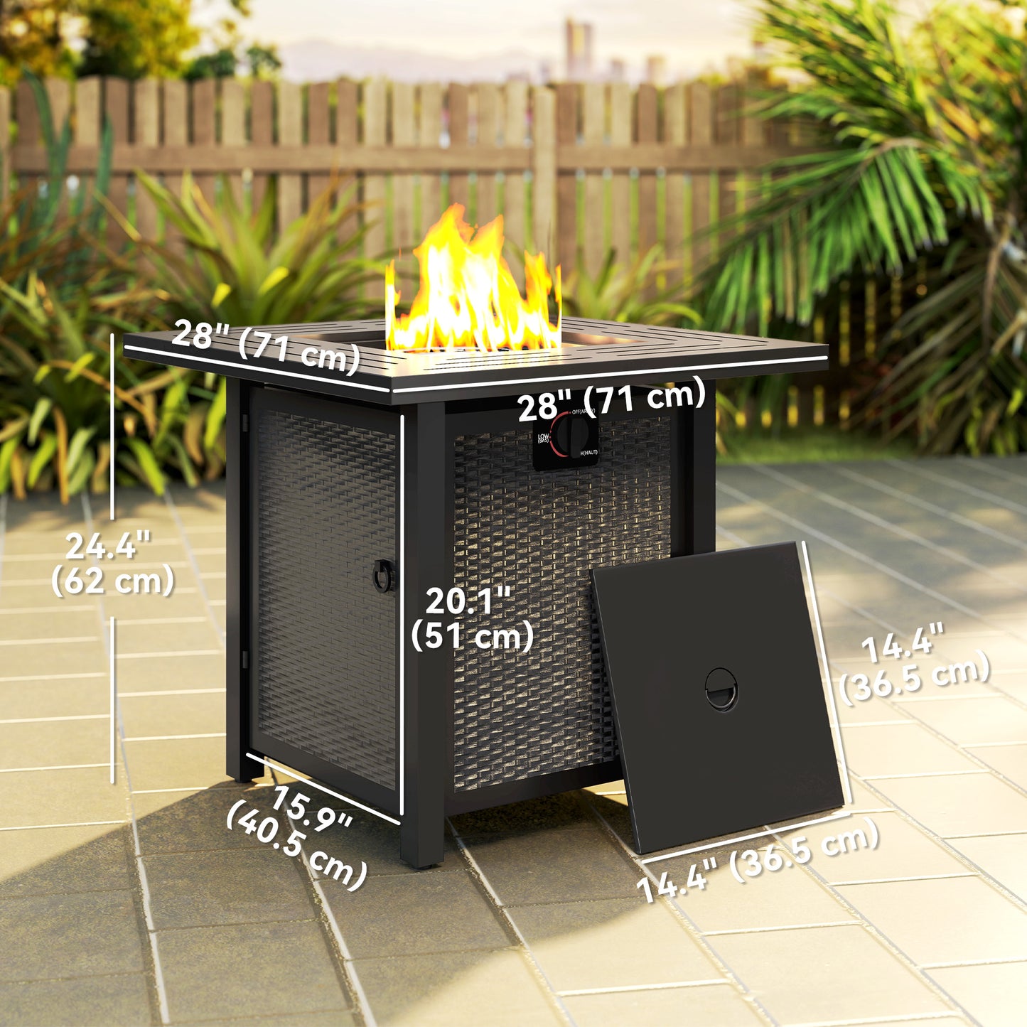 Outsunny Square Smokeless Gas Fire Pit with Lid Black