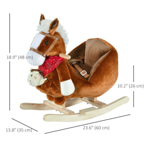 Cheval à bascule avec poignées et marionnette à main, marron