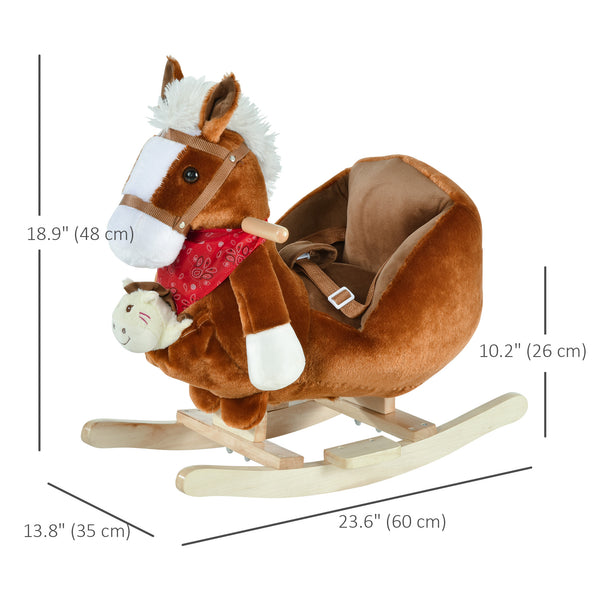 Cheval à bascule avec poignées et marionnette à main, marron