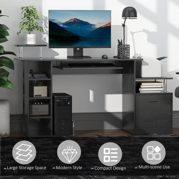 Computer Desk with Storage Shelf and Drawer, Black