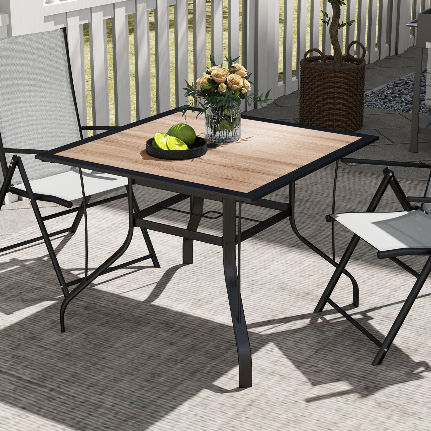 Outsunny Square Dining Table 91 x 91 x 71 cm with Umbrella Hole, Easy Clean Tabletop and Stainless Steel Frame, for Garden and Poolside.