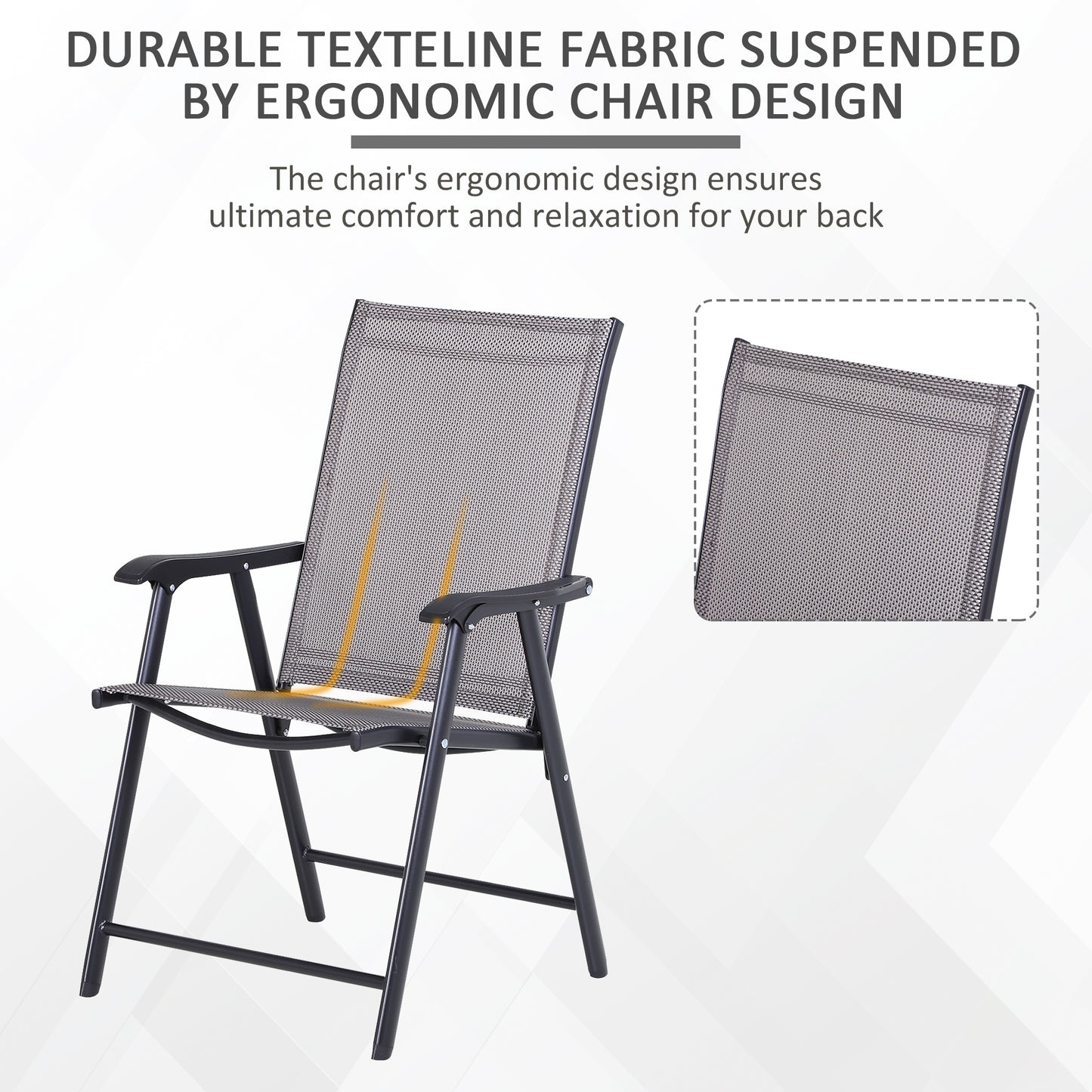 Ensemble de 2 chaises pliantes pour la terrasse, confortable avec accoudoirs, noir