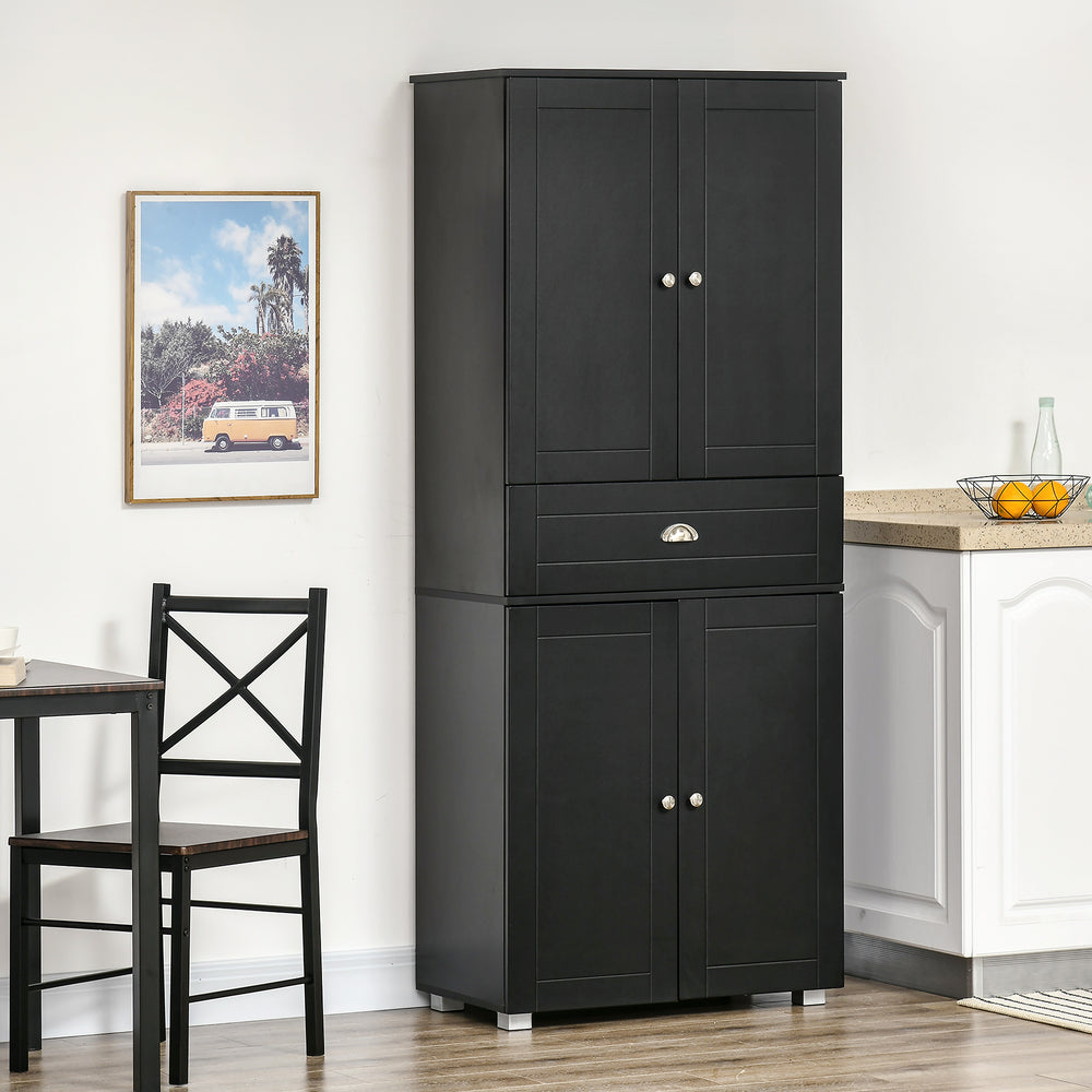 Modern storage unit with 4 doors and 3 adjustable shelves, black