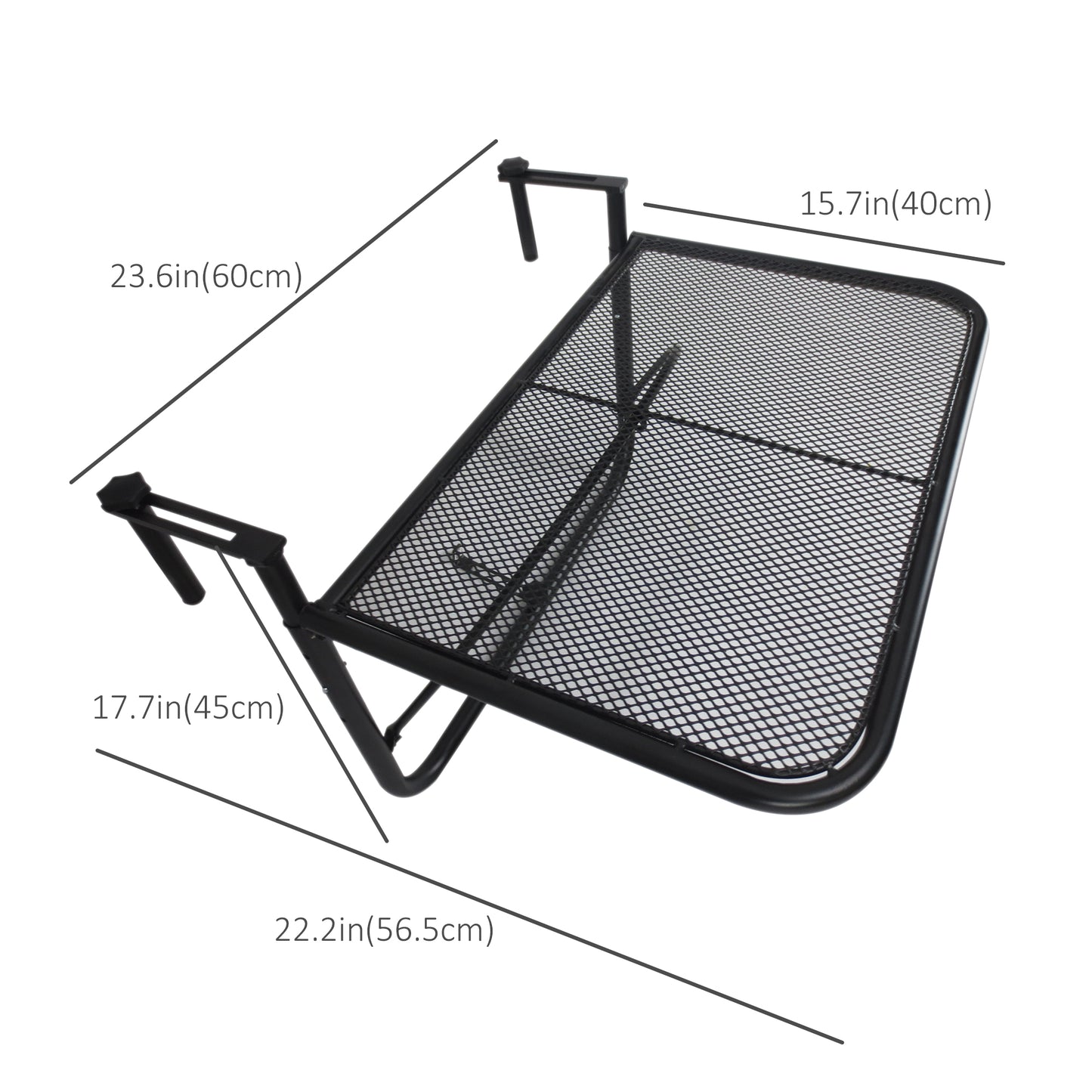 Table de balcon réglable en métal, table de service rectangulaire, noire