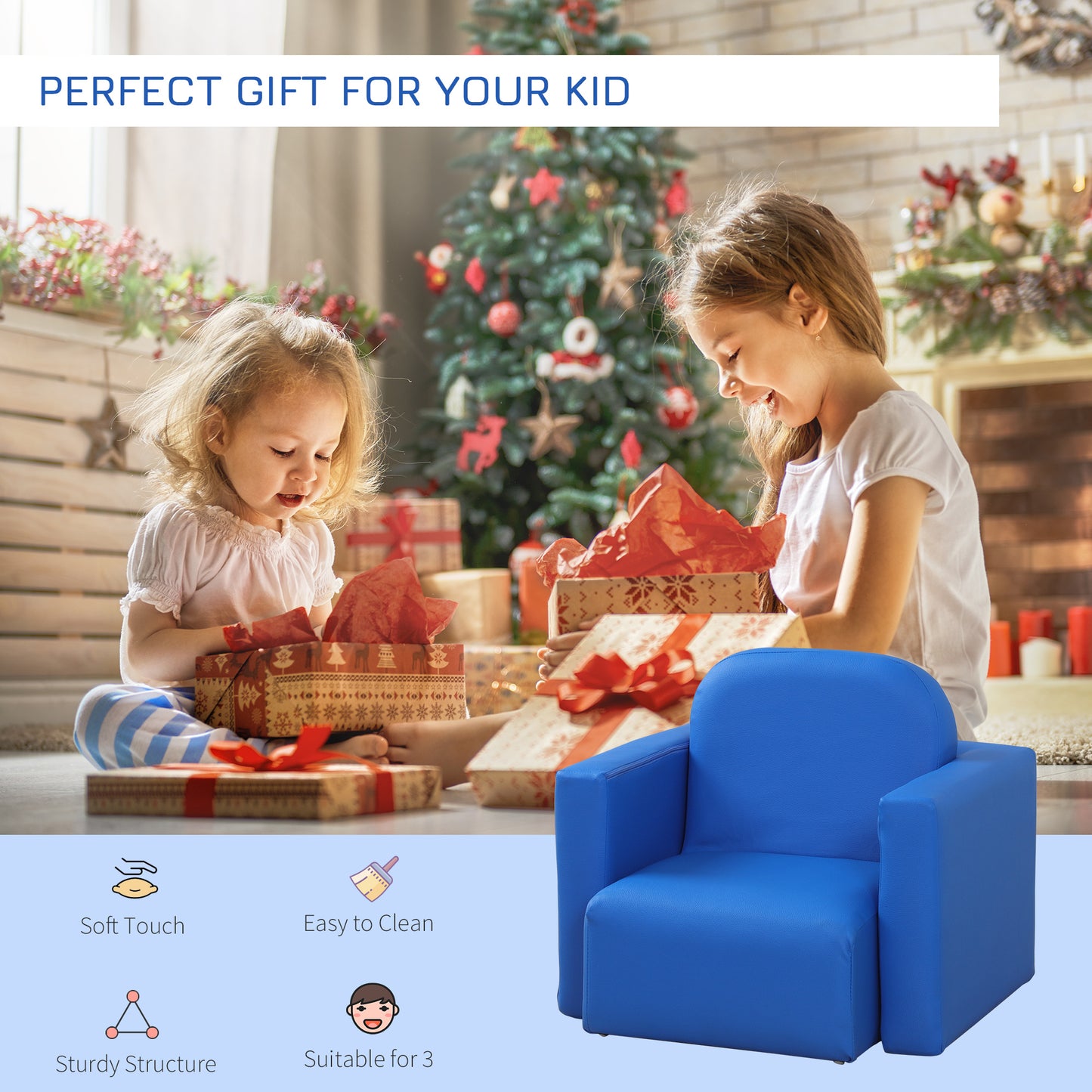 Canapé pour enfants 2 en 1 pour tout-petits de 3 à 9 ans, bleu