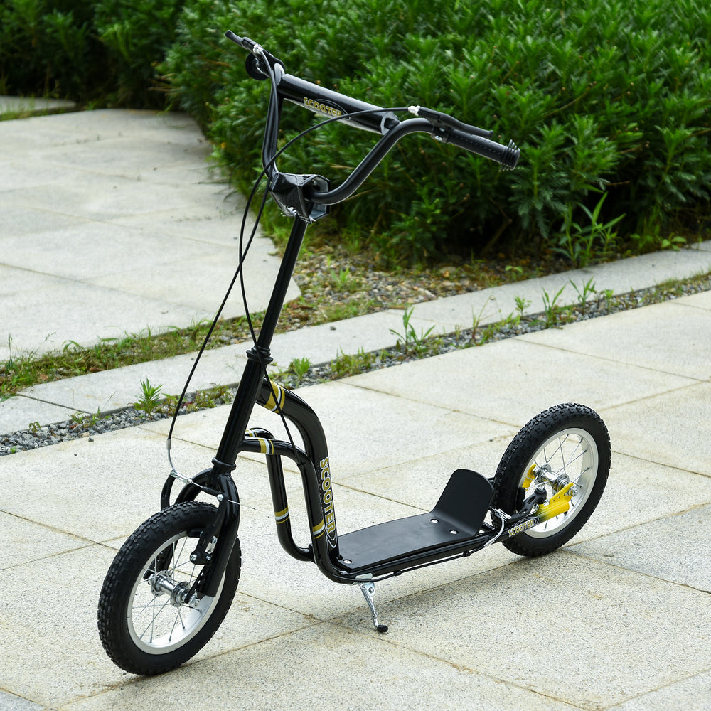 Trottinette à roues gonflable à double frein, roue avant de 30 cm, noire