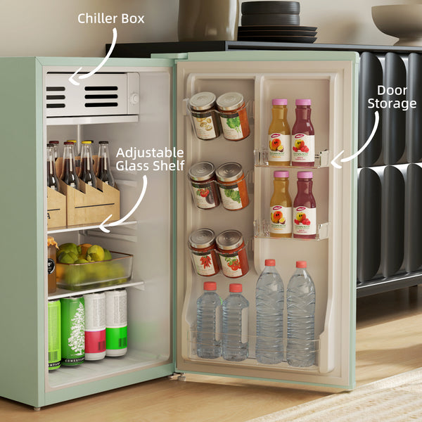 Mini-réfrigérateur rétro 3,1 pi³, réfrigérateur compact à une porte avec thermostat réglable, 2 clayettes en verre, vert