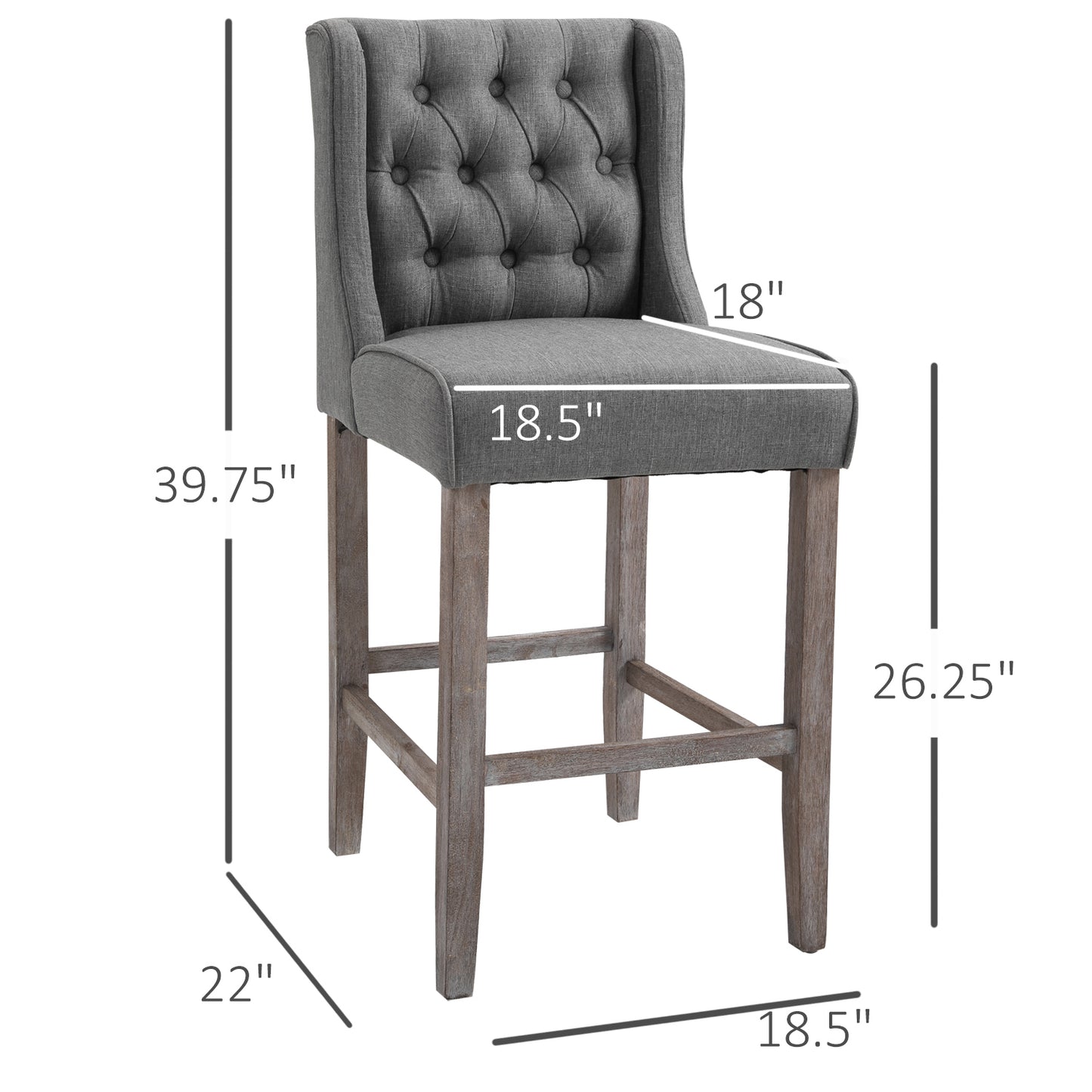 Lot de 2 tabourets de bar capitonnés, gris
