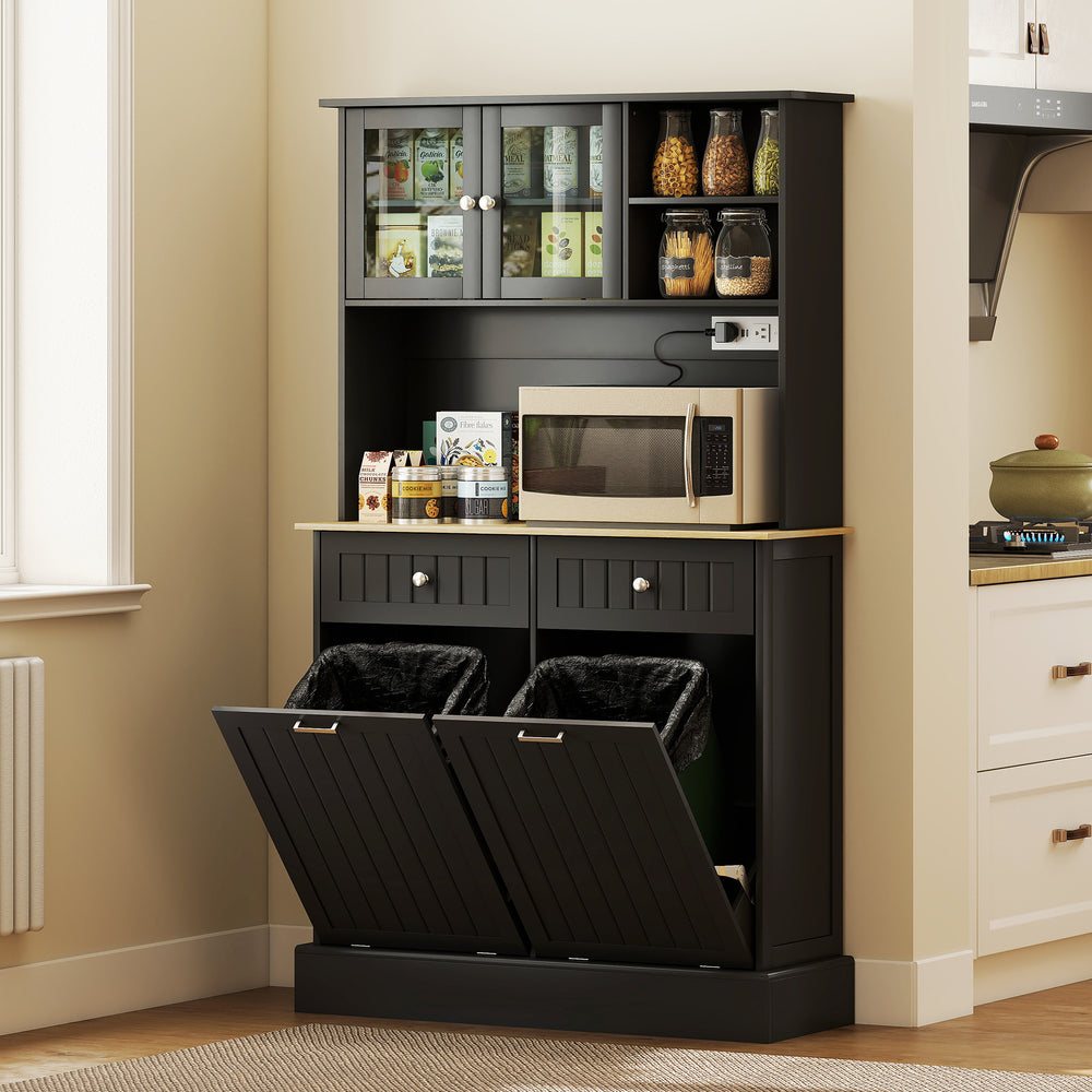 Meuble de cuisine avec station de charge et 2 placards basculant, noir