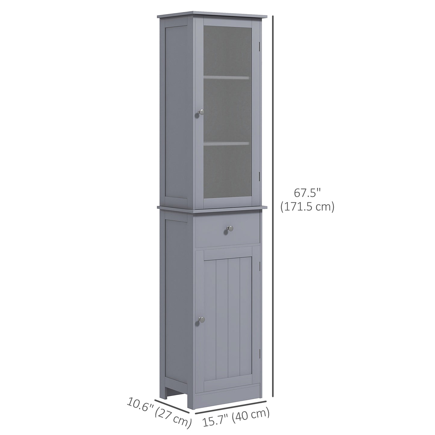 Armoire de salle de bain avec tiroirs, 2 portes et étagères réglables, gris