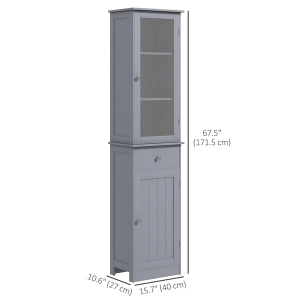 Armoire de salle de bain avec tiroirs, 2 portes et étagères réglables, gris