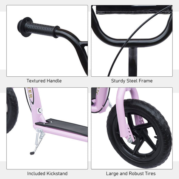 Trottinette pour enfants style vélo avec pneu de 12 pouces, rose