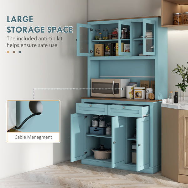 Garde-manger avec espace micro-ondes et portes vitrées, bleu