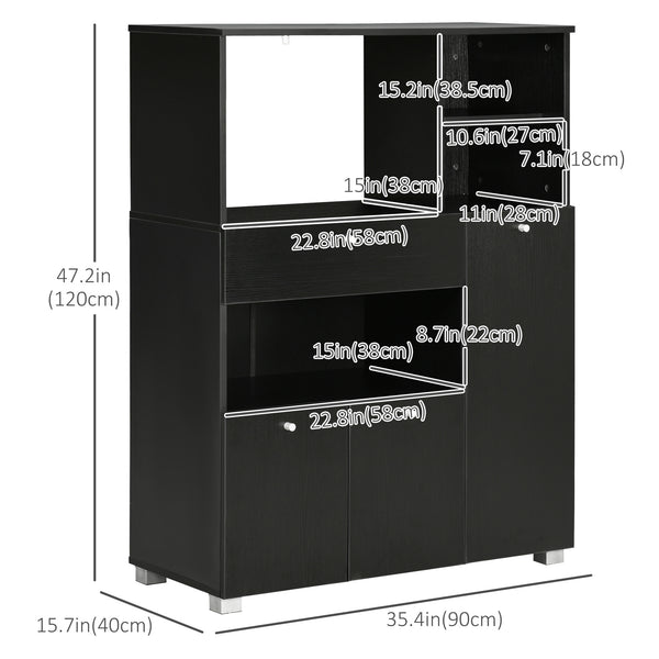 Armoire de cuisine avec support pour four à micro-onde, noir