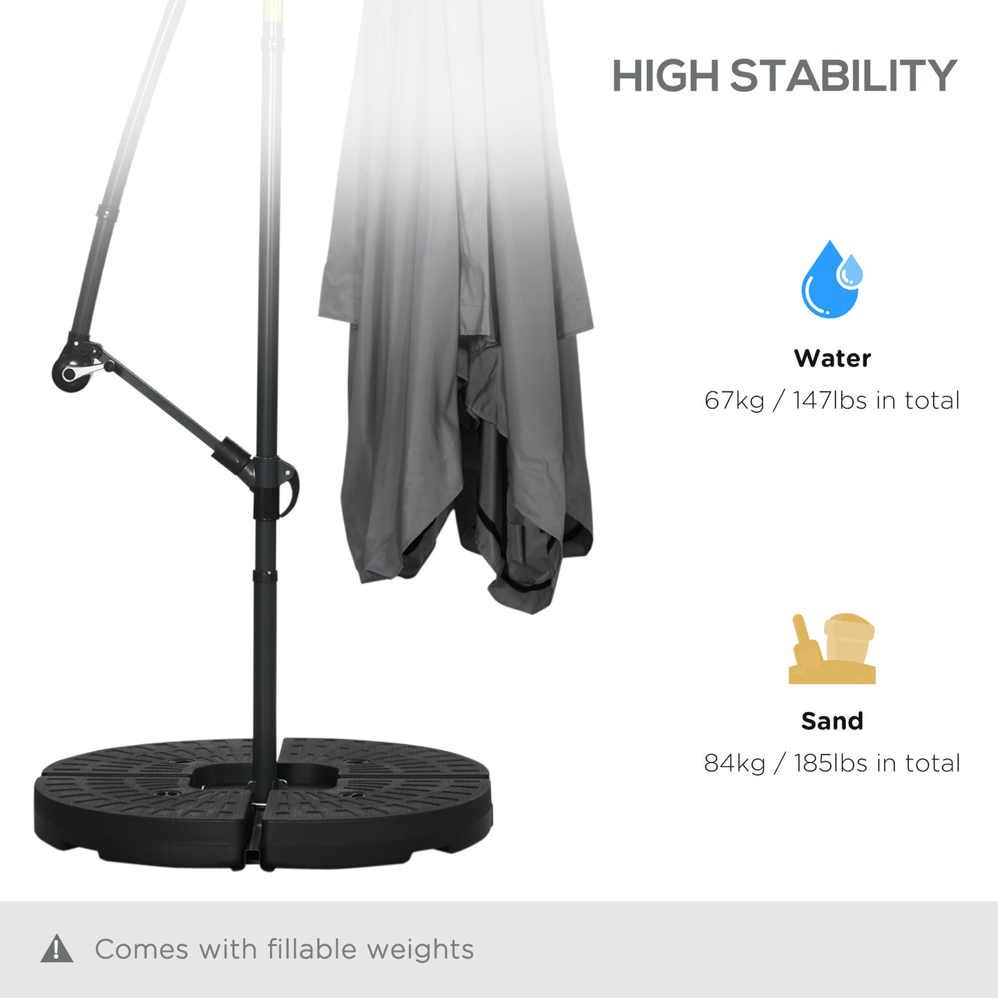 Outsunny Offset Patio Umbrella with Net and Umbrella Base, Adjustable Cantilever Canopy with Cross Base, Weight Plates & 8 Ribs |