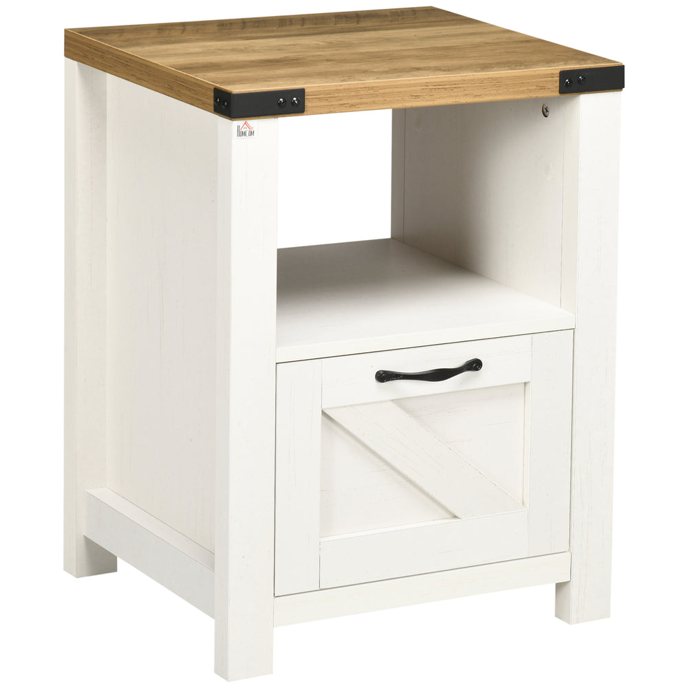 Table d'appoint style farmhouse avec rangement, blanche