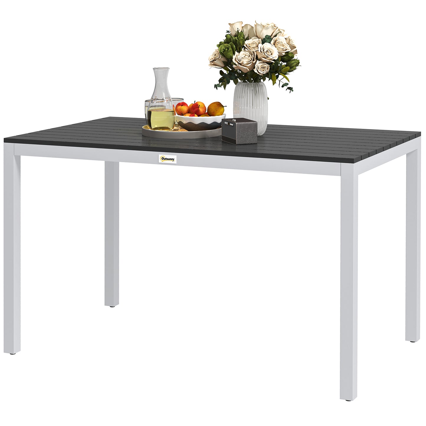 Outsunny Outdoor Dining Table for 4-6 People, Easy-Care Slatted Top, Rust-Proof Aluminum Frame, Black