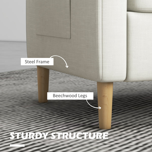 Modern upholstered two seater sofa with side pockets, white
