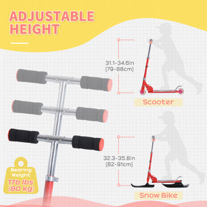 Trottinette convertible avec roues et lames, rouge