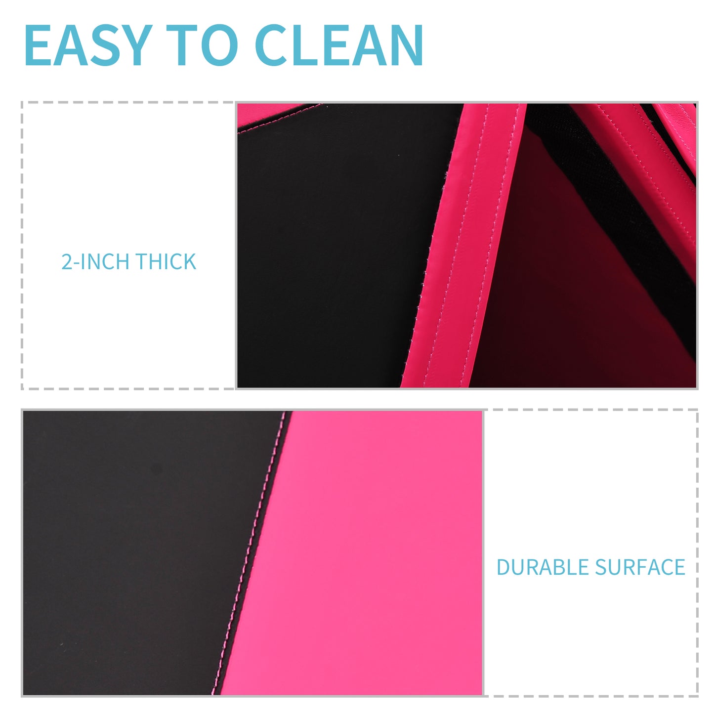 4'x10'x2" Folding Gymnastics Mat with Carry Handles, Pink and Black