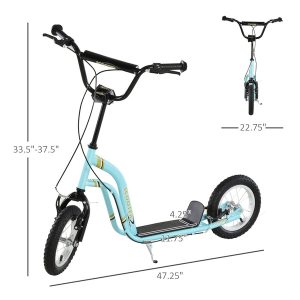 Trottinette à roues gonflable à double frein, roue avant de 30 cm, bleu
