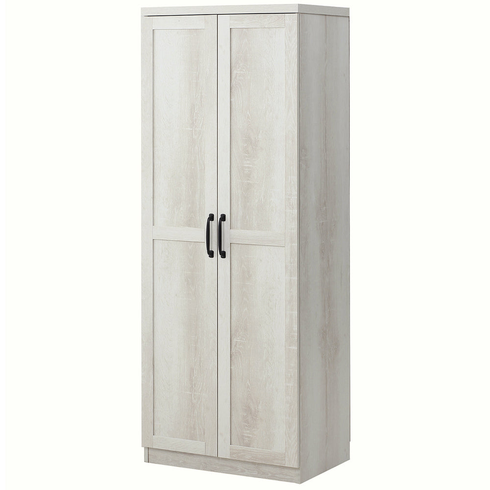Garde-manger à 5 niveaux avec portes et étagères réglables, blanc vieilli