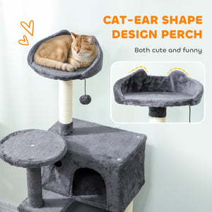 Arbre à chat de 160 cm avec griffoirs, cabanes, perchoirs moelleux, hamac, échelle, gris foncé