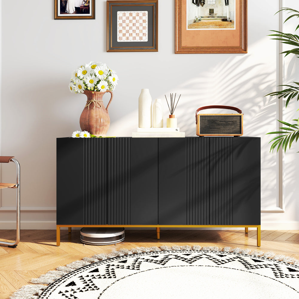 Buffet de rangement avec étagères réglables, portes à fermeture amortie, noir