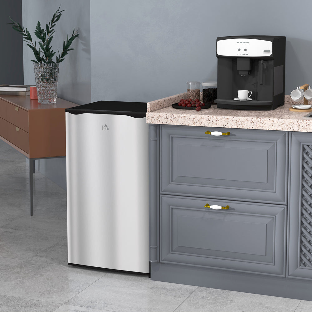 Réfrigérateur compact avec congélateur, étagère réglable, thermostat mécanique et porte réversible, argent