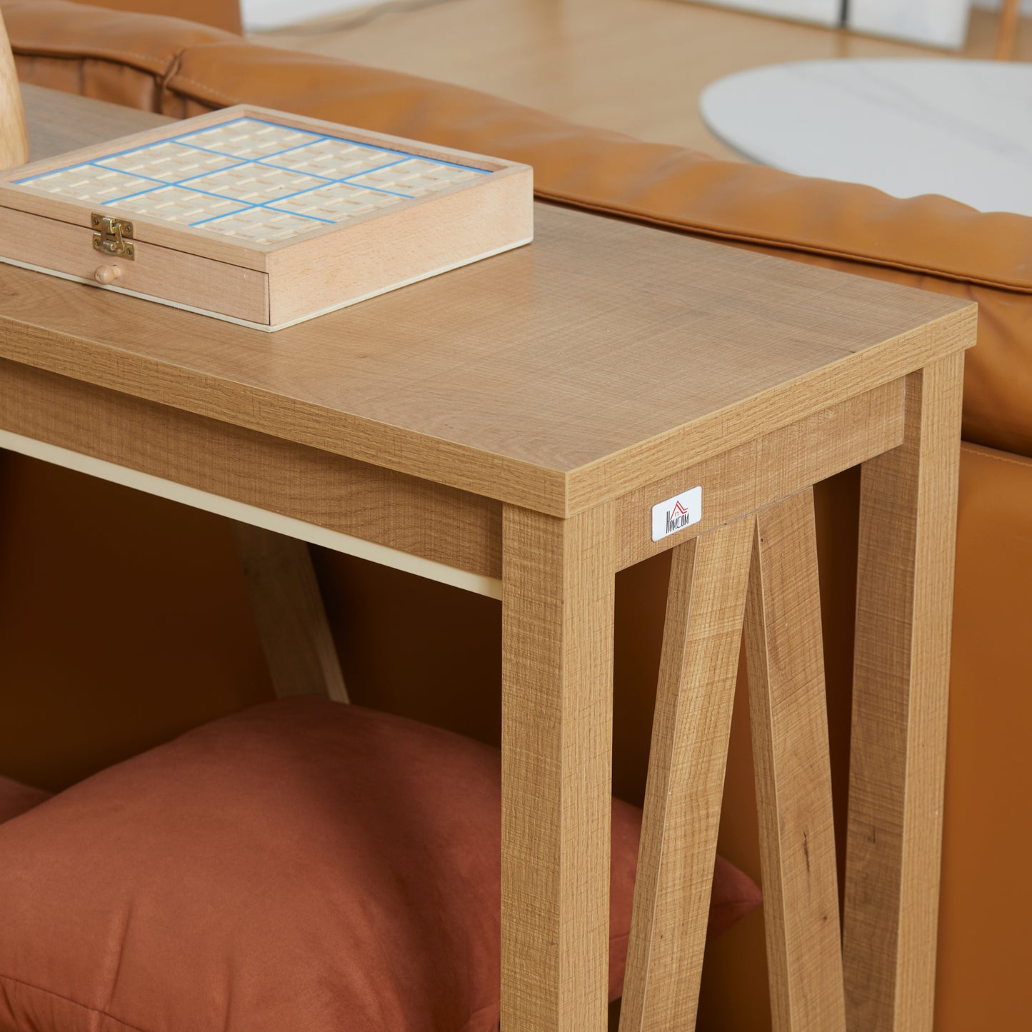 Console d'entrée étroite de style campagnard avec étagère de rangement, marron