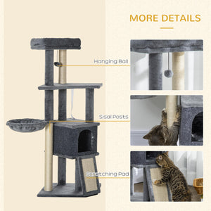 Arbre à chat de 127 cm à plusieurs niveaux avec griffoirs et rampe, gris
