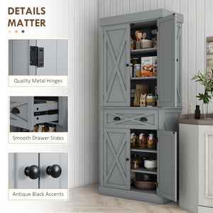 Meuble de rangement avec 4 portes, tiroir et étagères réglables, gris