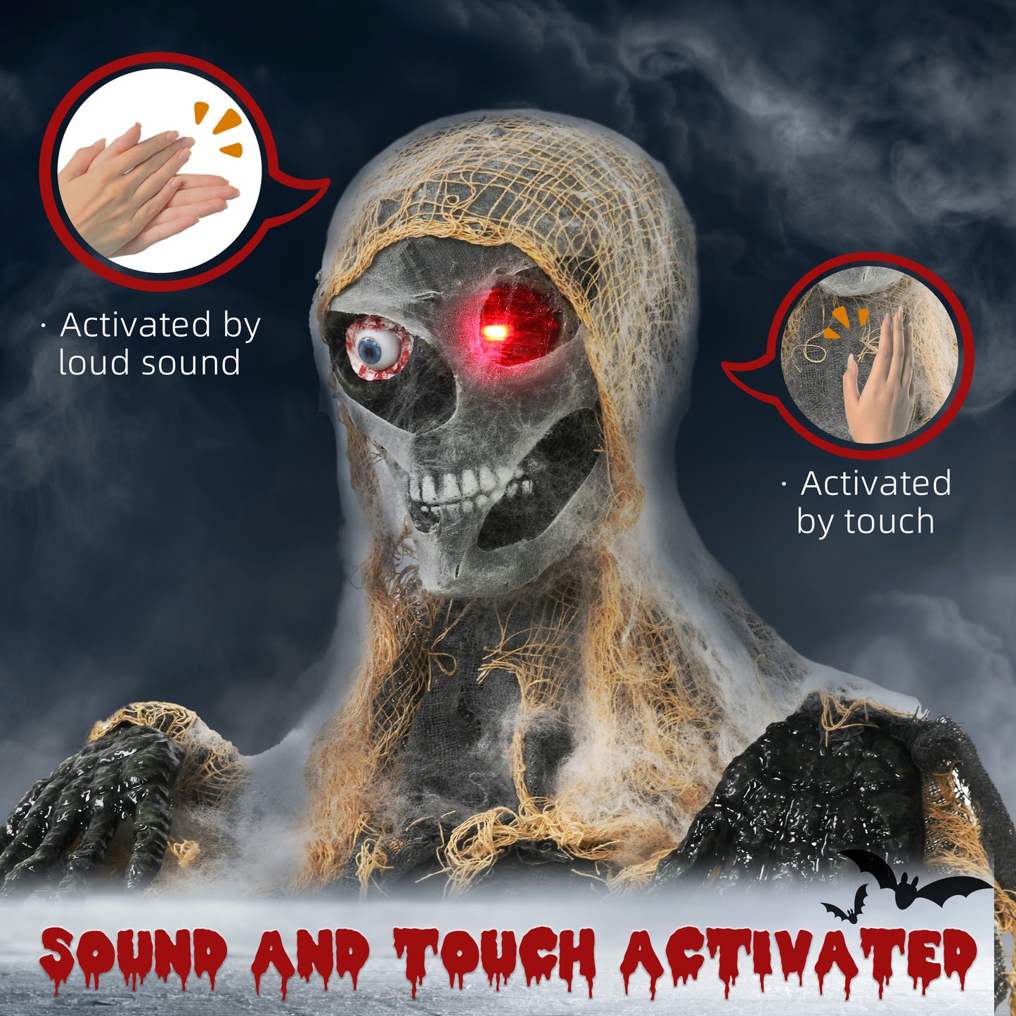 Momie animée d'Halloween avec yeux LED lumineux