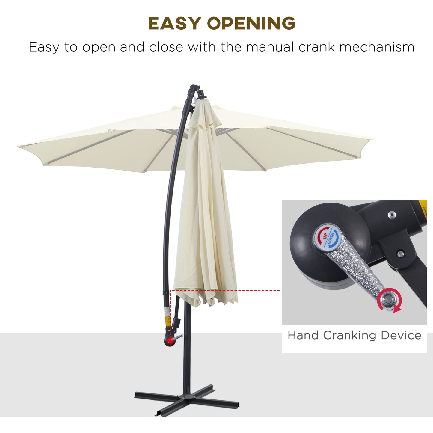 Outsunny 10' Deluxe Cantilever Outdoor Market Umbrella Hanging Banana Umbrella Offset Sunshade Crank Handle Cross Base Beige