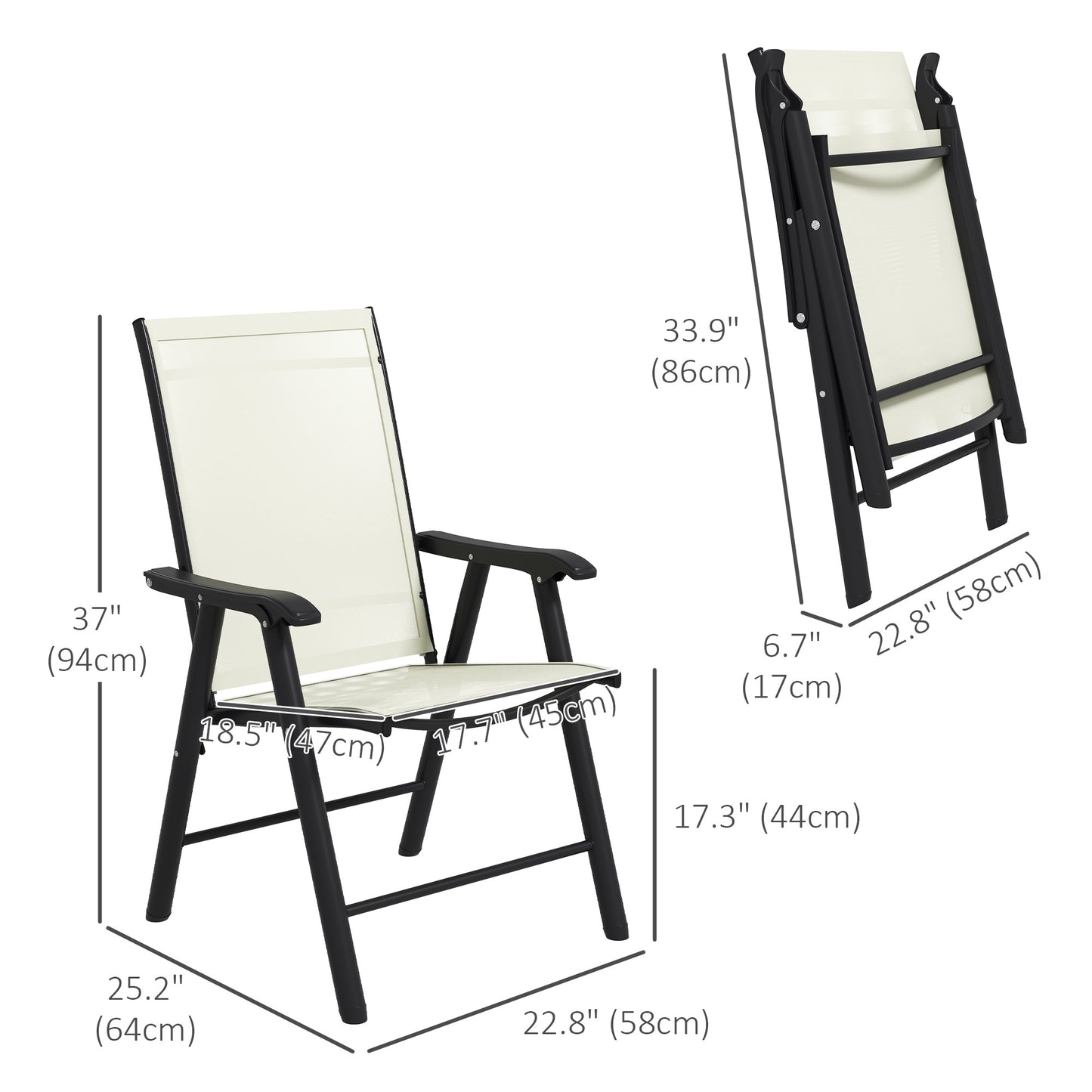 Ensemble de 4 chaises pliantes d'extérieur confortable avec accoudoirs, beige